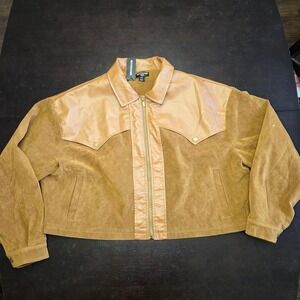 PrettyLittleThing Plus Tan Faux Suede Leather Western Bomber Jacket Size 14 NWT